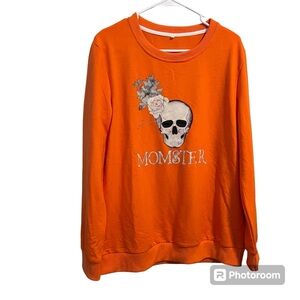 Women’s Momster Size L Orange Halloween Long Sleeve Shirt New